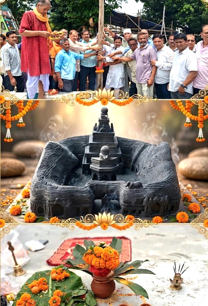 adityapur mein gunja durga pooja ki taiyariyon ka shankhnad, tridhara mandir ke roop mein banega is saal ka bhavya pandal